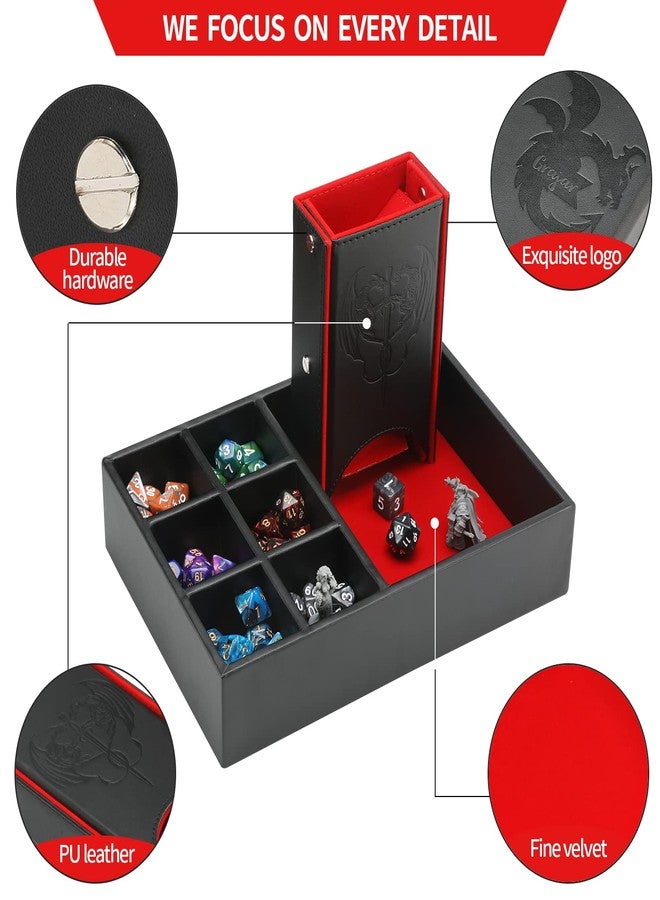 Grajar DND Dice Tray and Tower: Portable Dice Storage with Lid for Dungeons and Dragons, D&D, RPG, MTG & Table Games (Red) - Image 5